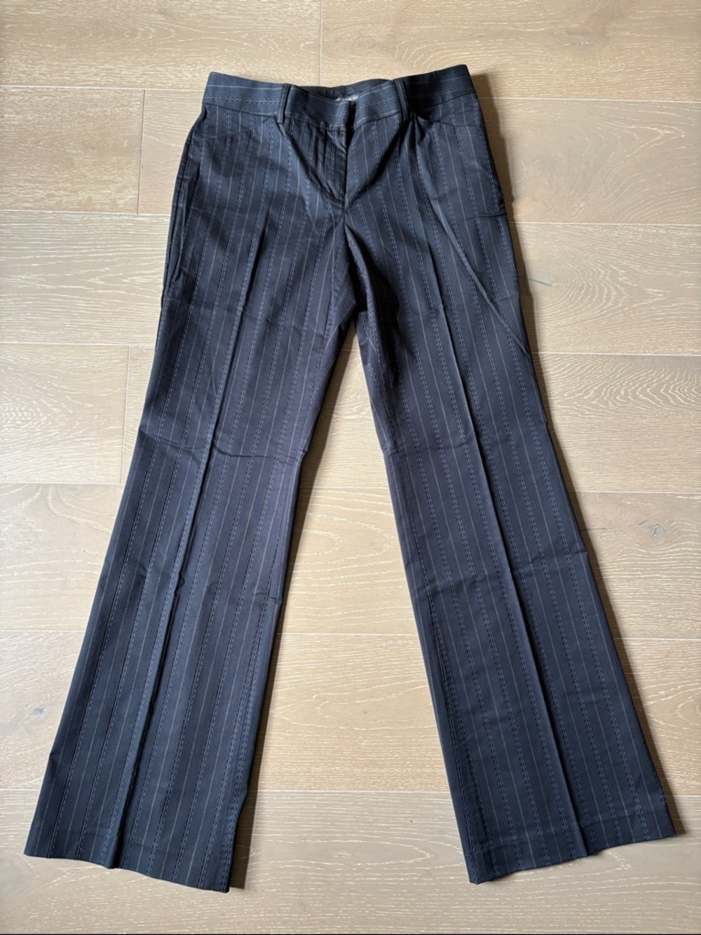 Express Black Pinstripe Trousers with Blue Stitching